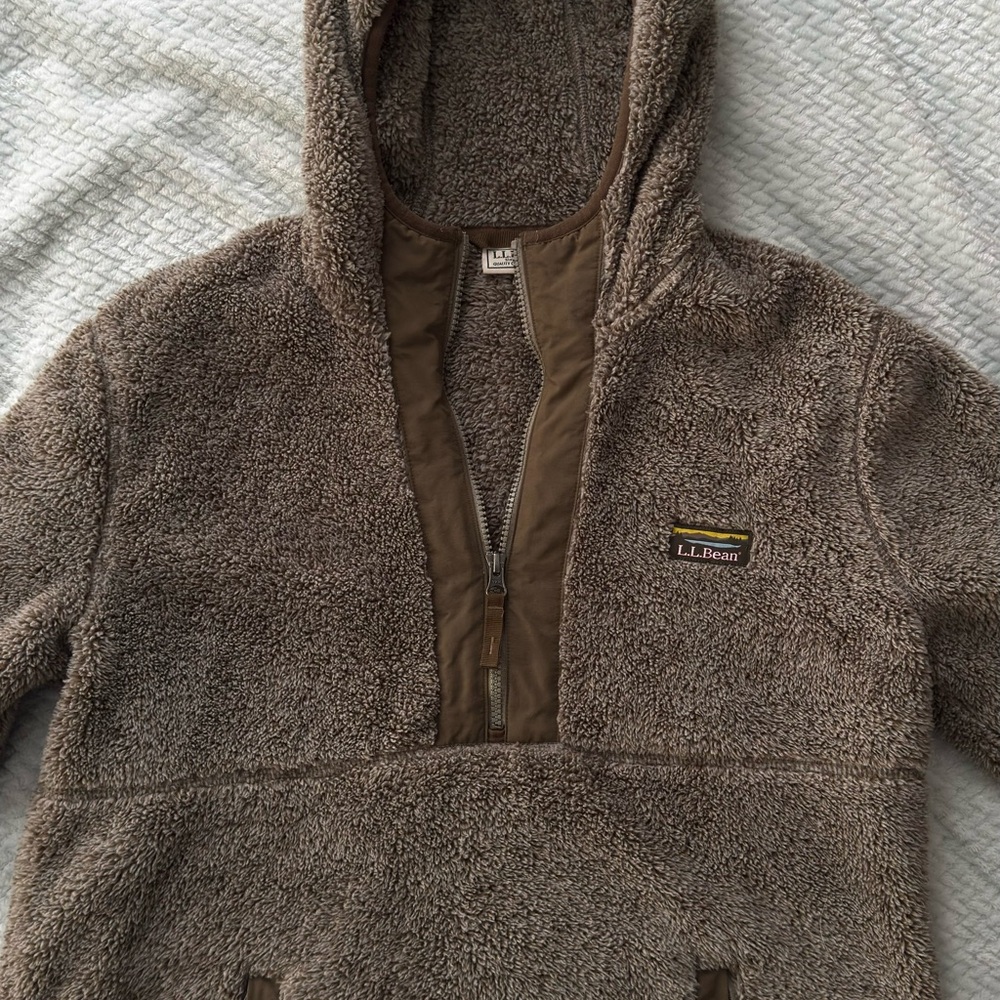 L.L. Bean Brown Sherpa Hoodie Quarter Zip